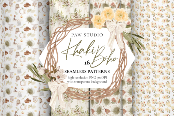 Boho Seamless Patterns. Flowers. Leaves