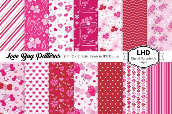 Love Bug Patterns Digital Paper Pack