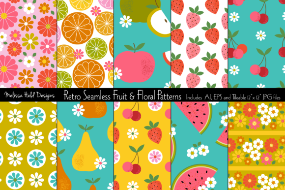 Seamless Retro Fruit Floral Patterns